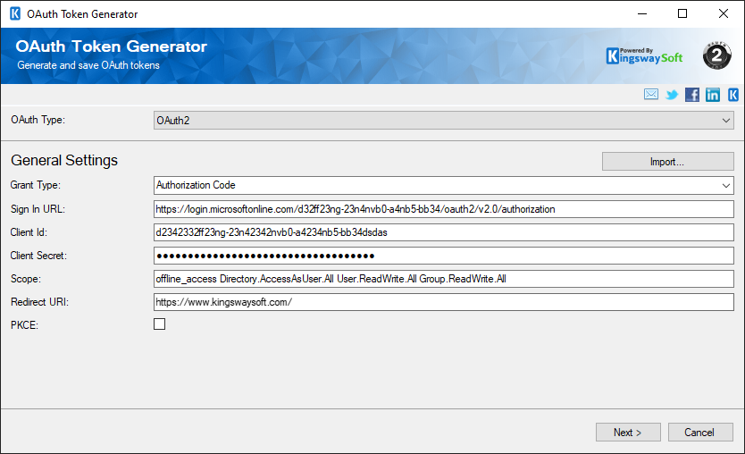 OAuth 2 Token Generator - General Settings